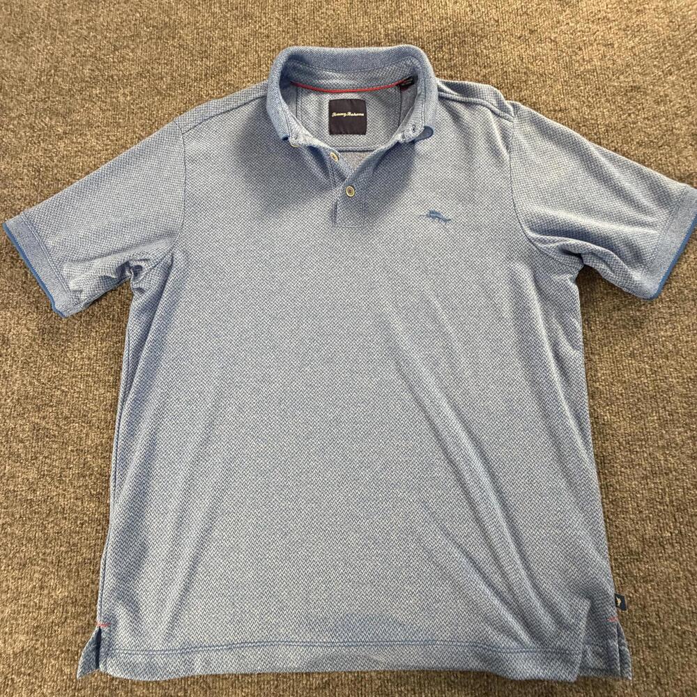 Tommy Bahama Mens Blue Textured Chevron Polo Shirt Medium #789